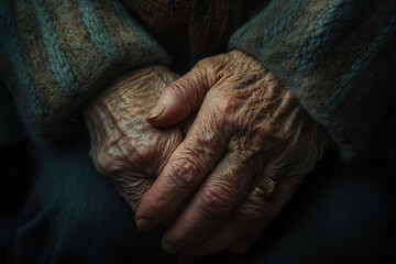 Fototapeta premium Close-up of Elderly Hands with Warm Tones and Textured Background