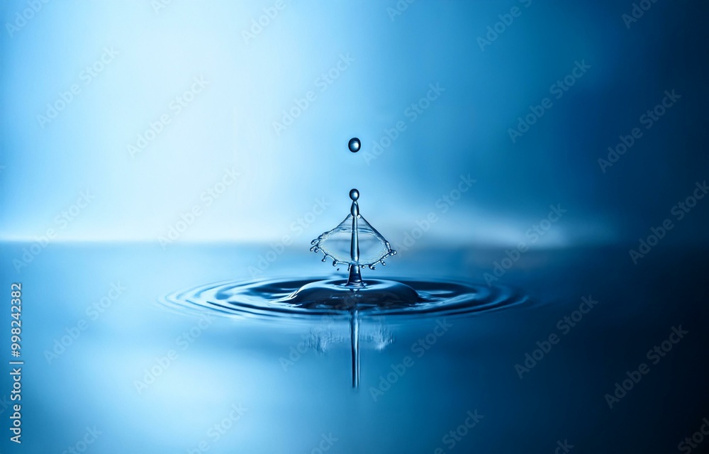 Aufkleber a single water drop falls into a pool of water, creating a crown-shaped splash and ripples.