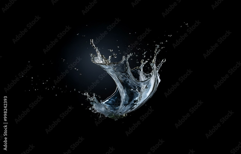 Poster a splash of water frozen in time, creating a crown-like shape against a dark background.