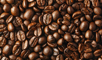 Naklejka premium Close up of Roasted Coffee Beans Background