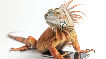 Fototapeta premium Happy Iguana with Smartphone