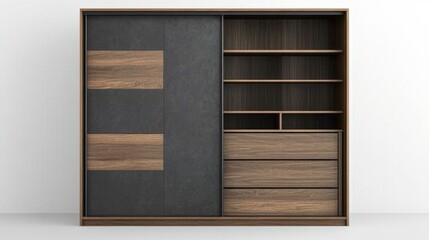 A modern wardrobe with sliding doors, isolated on a white background