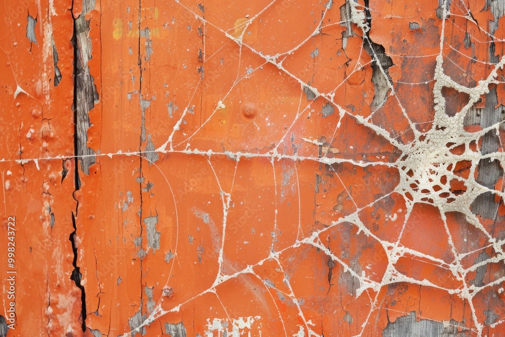 Poster A close-up shot of a cracked window with a spider web on it