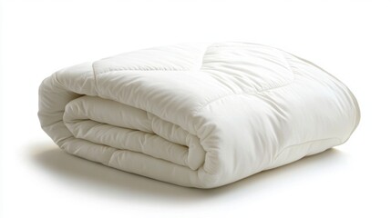 A plush duvet folded neatly, isolated on a white background