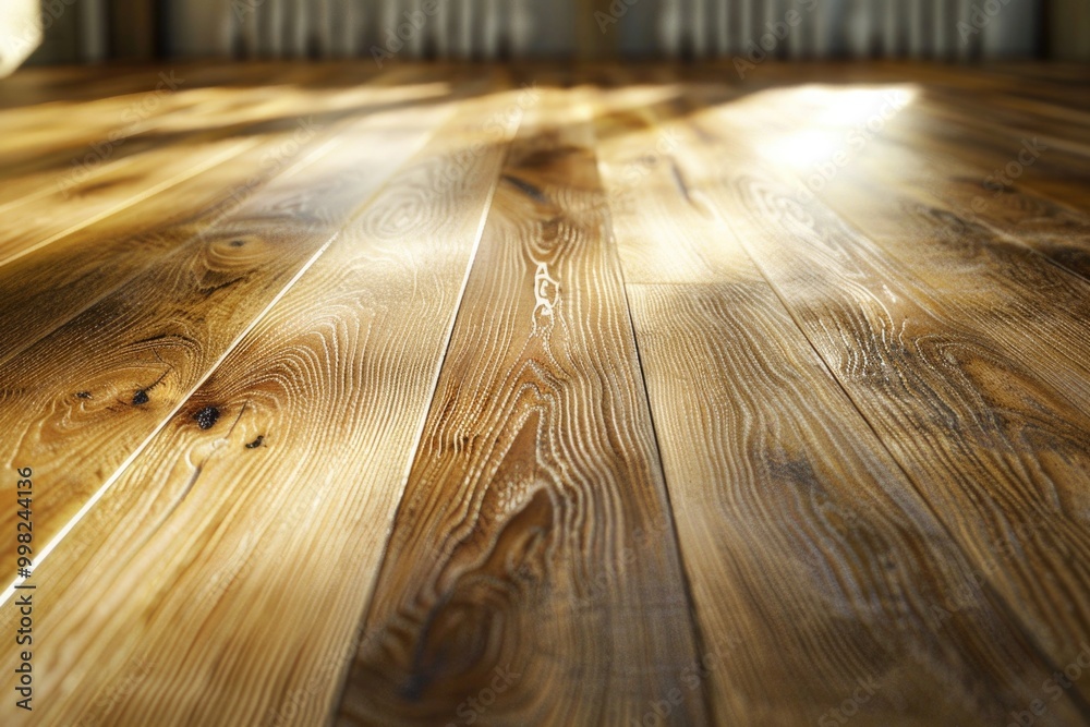 Poster a close-up shot of a wooden floor in a room, ideal for use as a decorative element or to focus atten