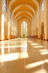 Obraz premium Sunlit corridor showcasing stunning architecture in a serene church during daylight hours