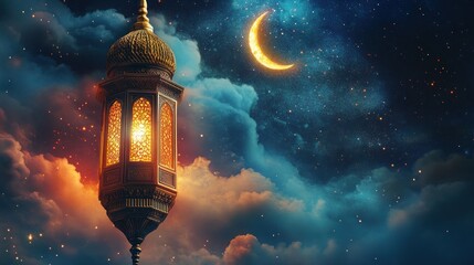 Obraz premium Islamic Lantern in the Night Sky