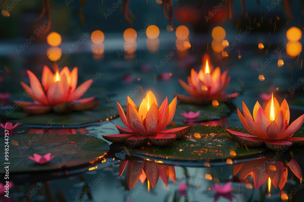 Aufkleber image of water lilies floating on the surface of a calm pond