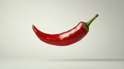 A Single Red Chili Pepper Floating in Mid-Air