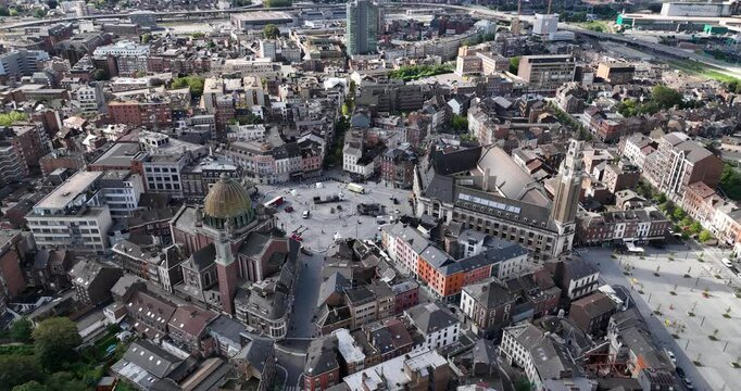 Charleroi, Wallonia, Belgium,The town hall, Place Vauban , the Saint-Christophe church.