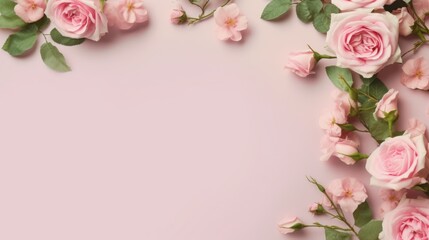 Pink Roses and Buds on a Pastel Background