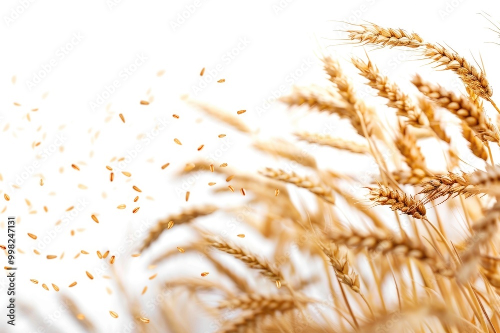 Poster a close-up view of wheat stalks growing in a field