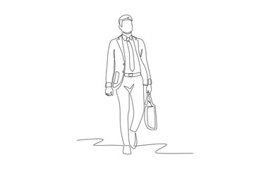 Men going to work. Commuting to work concept one-line drawing