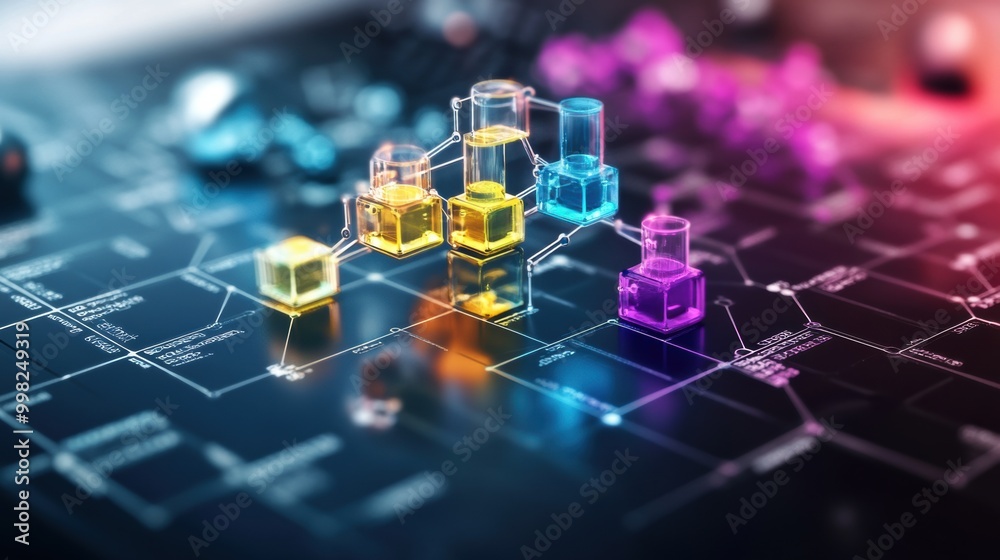 Poster colorful data visualization with abstract shapes and graphs