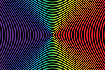 Optical illusion rainbow spiral on black background