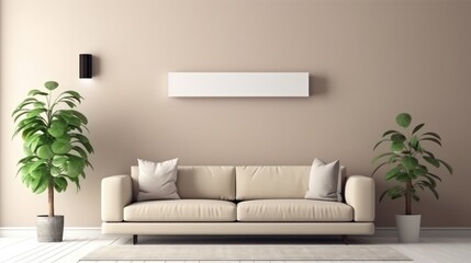 Modern Living Room Interior Design with Beige Sofa and Plants