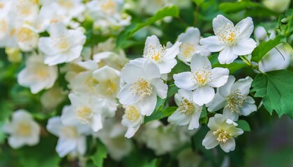 Fototapeta premium Close-up of blooming white flowers outdoors.