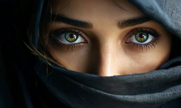 Eyes of Muslim Arab woman dressed in a burqa