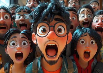 Obraz premium Colorful Cartoon Illustration Featuring Diverse Characters in a Vibrant and Playful Setting