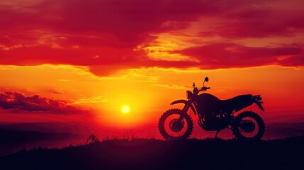 A silhouette of a motorcycle against a vibrant sunset, capturing the essence of freedom and exploration that comes with riding, perfect for evoking emotion
