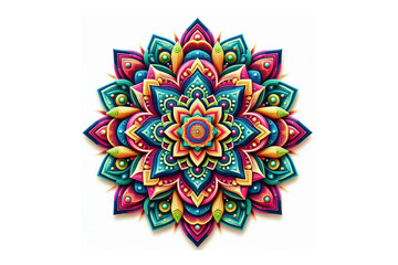 Colorful samaya 3D Mandala design, white background