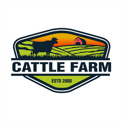 Vintage Cattle angus Ranch farm premium logo silhouette emblem label badge template design vector illustration