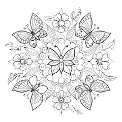 Butterfly coloring book for adults vector