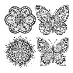 Butterfly coloring book for adults vector