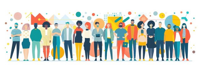 an illustration of Vector of a group diverse office worker, cooperative, business, finance, vector icon, flat style