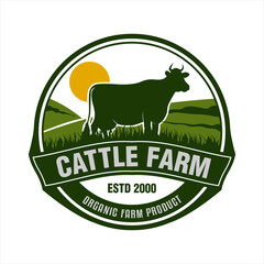 Vintage Cattle angus Ranch farm premium logo silhouette emblem label badge template design vector illustration