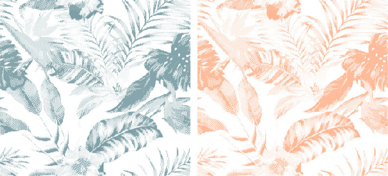 Tropical summer leaf's pattern in vector design, Abstract floral leaves seamless pattern. Jungle geometric monochrome seamless pattern. vintage background textile fabric.  t shirt print design