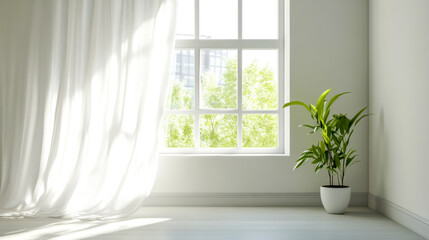 Fototapeta premium Sunlight shining through window in minimalist style room