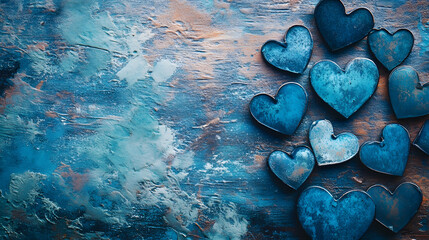 Bohemian Hearts on Textured Canvas, charming blue hearts scattered across a soft, inviting background, perfect for whimsical decor and design.