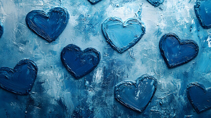 Bohemian Blue Hearts on Textured Canvas, charming little hearts in soft blue tones against a rich, inviting background