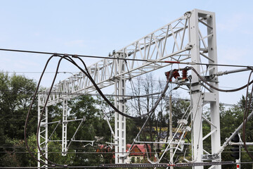 RABKA ZDROJ, POLAND - AUGUST 15, 2024: Infrastructure supplying electricity to the railway line.