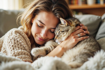 cat being stroked by his owner

