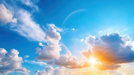 Sky with a double rainbow after a rainstorm, creating a vibrant and magical scene for optimistic and joyful themes in advertising.