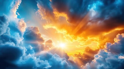 Sky with a passing rain shower and a sunbeam breaking through, capturing the contrast of rain and sunlight for inspirational and hopeful themes.