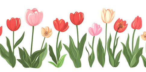 Obraz premium Colorful Tulips Vector Illustration on White Background Design