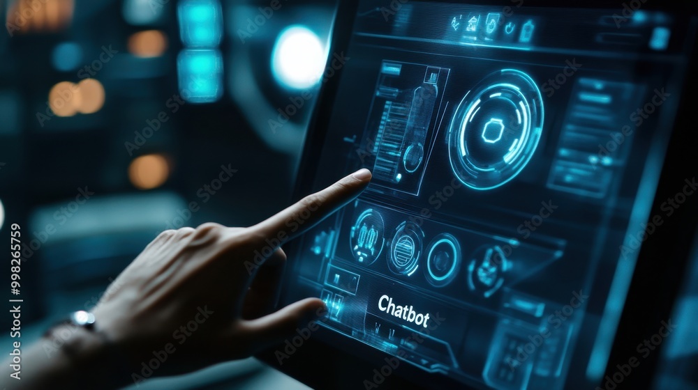 Poster a user interacts with a computer screen showing 