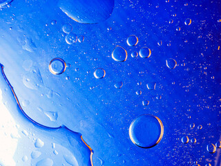 Bubbles on blue background. Abstract oxygen bubble water in sea sponge on blue background.Blue circle bubble water