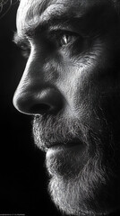 Black and White Portrait of a Man with Soft Lighting and Strong Texture Details