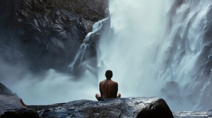 Obraz premium Man Contemplating Waterfall