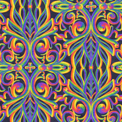 Seamless pattern with stylized ethnic pattern. Hand-drawn illustration.