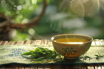 Assortment of traditional oriental tea leaves teatime ceremony hot and dry green black tea, Generative AI