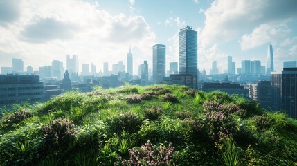 Fototapeta premium Minimalist City Skyline with Green Roofs