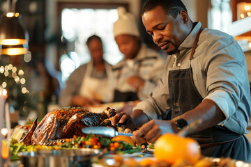 Thanksgiving conceptual photo banner autumn harvest feast family gathering celebration, Generative AI