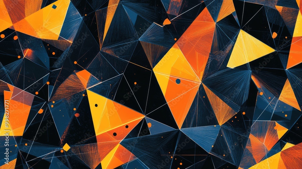 Fototapete an intricate geometric abstract pattern with sharp angles and lines in contrasting colors, adding de