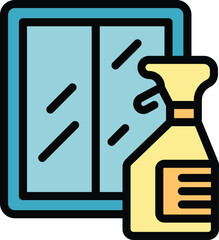 Cleaner is spraying and disinfecting a window glass surface