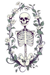 Obraz premium PNG Skeleton is covered with blue Ipomoea cartoon representation creativity.